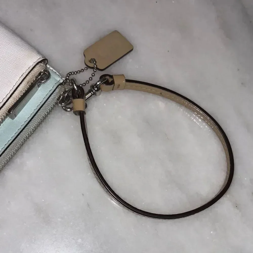 Coach Wristlet Bag Purse Cross Grain & Patent Leather Double Zipper Pouch Wallet